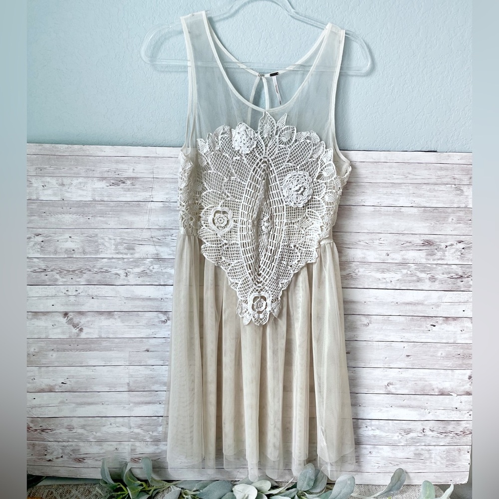 Free People | Sheer Ivory Crochet Dress Size Medium